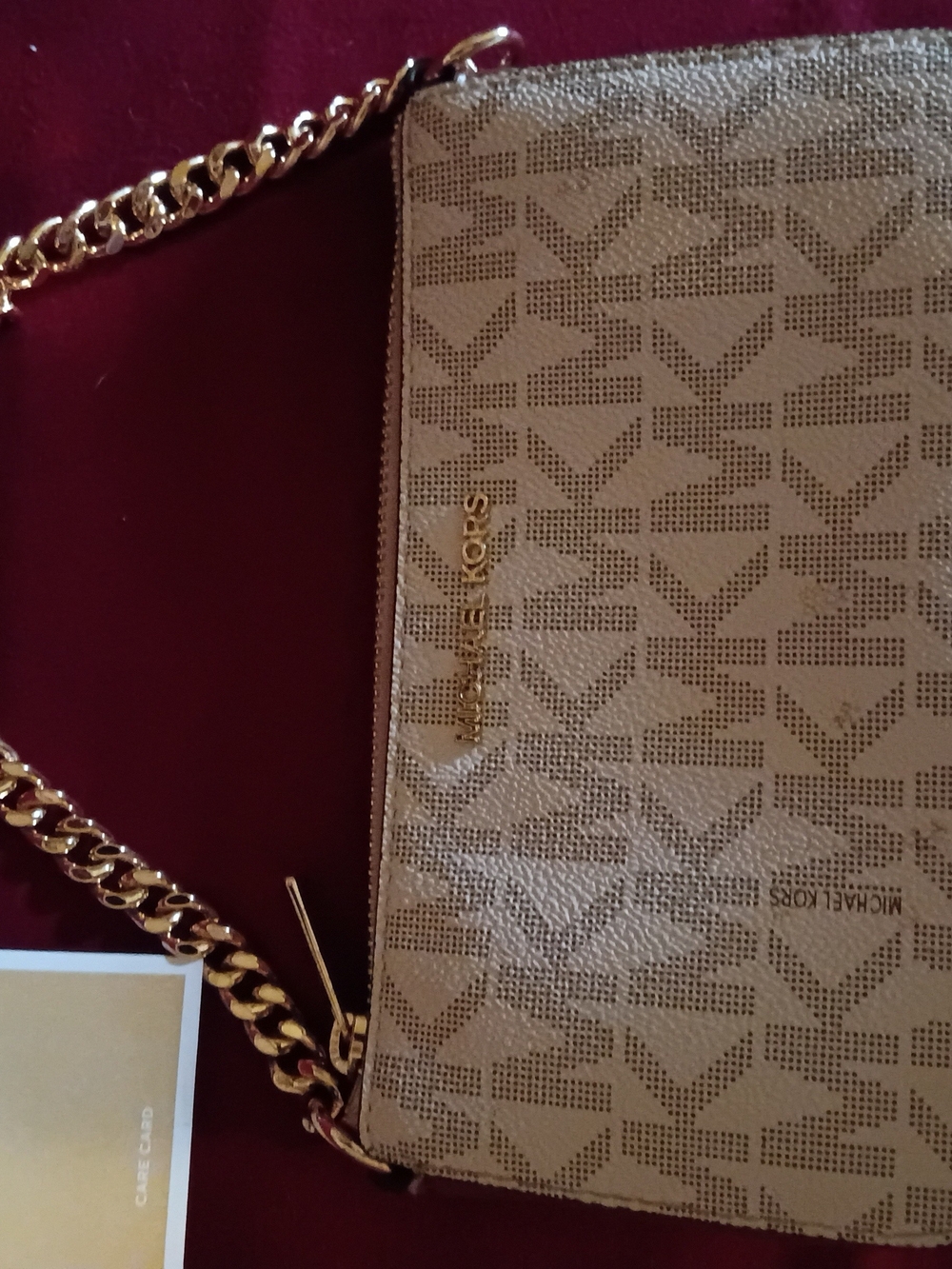 MICHAEL KORS Beige Logo Chain Shoulder Bag